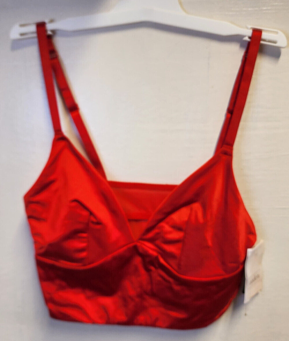 Auden Womens Red V-Neck Wireless Bralette Adjustable Straps Size XS